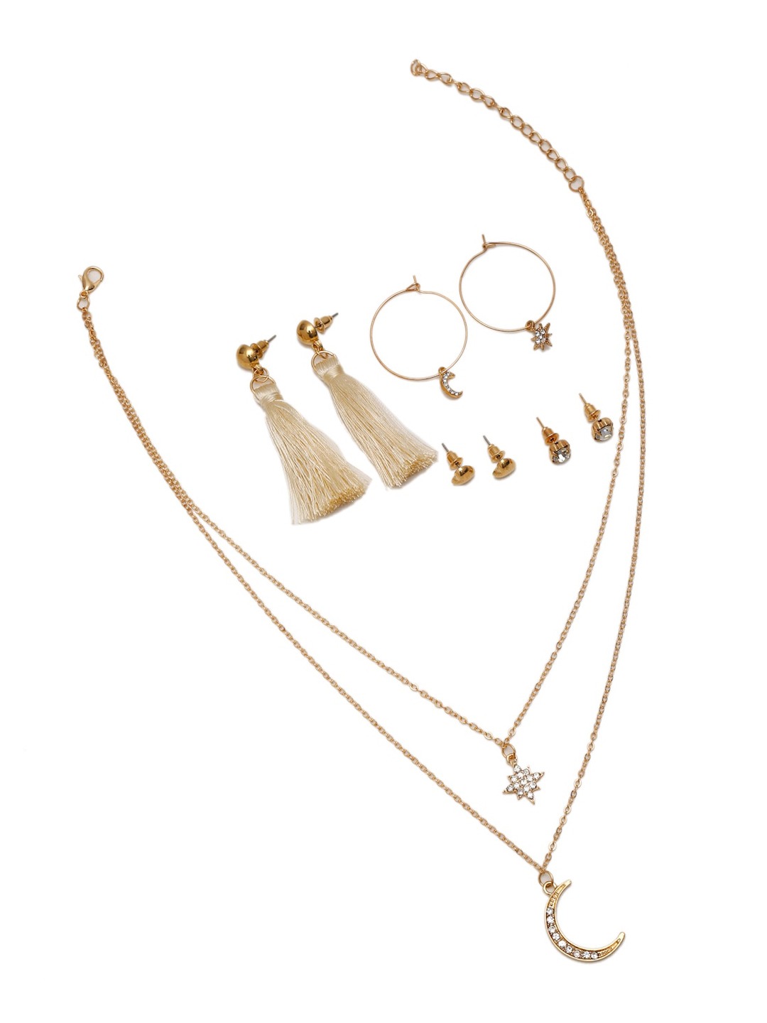 Set of 5 Gold-Toned Contemporary Studs Earrings